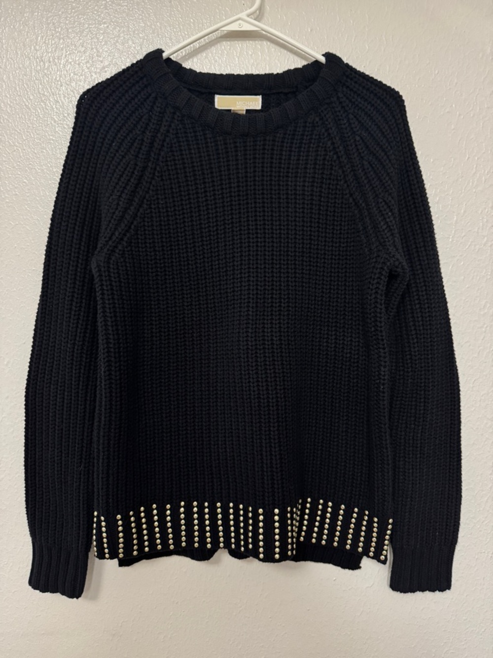 Michael Kors Black Studded Hem Crewneck Sweater